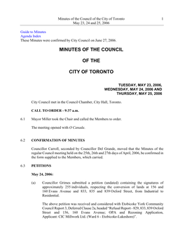Minutes of the Council of the City of Toronto 1 May 23, 24 and 25, 2006