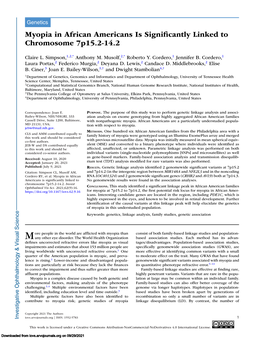 Myopia in African Americans Is Significantly Linked to Chromosome 7P15.2-14.2