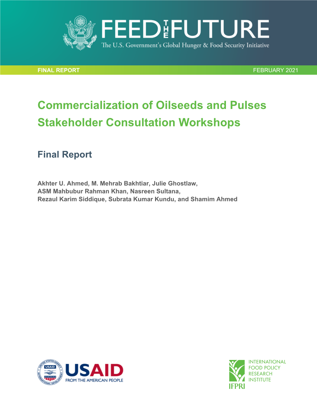 COMMERCIALIZATION of OILSEEDS and PULSES CONSULTATION REPORT I
