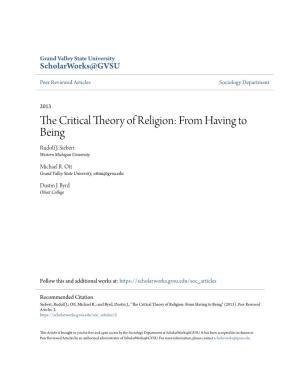 The Critical Theory of Religion: from Having to Being