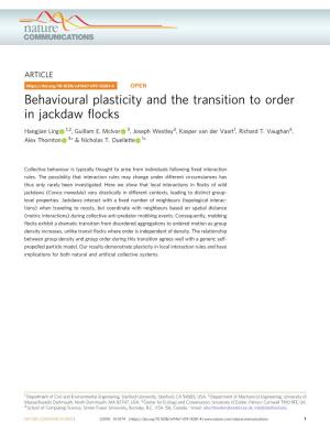 Behavioural Plasticity and the Transition to Order in Jackdaw Flocks