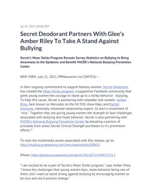 Secret Deodorant Partners with Glee's Amber Riley to Take a Stand Against Bullying