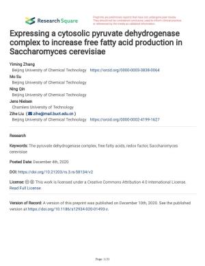 Expressing a Cytosolic Pyruvate Dehydrogenase Complex to Increase Free Fatty Acid Production in Saccharomyces Cerevisiae