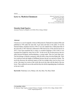 Love Vs. Myth in Chemmeen Research Journal ARTS 2020, Vol