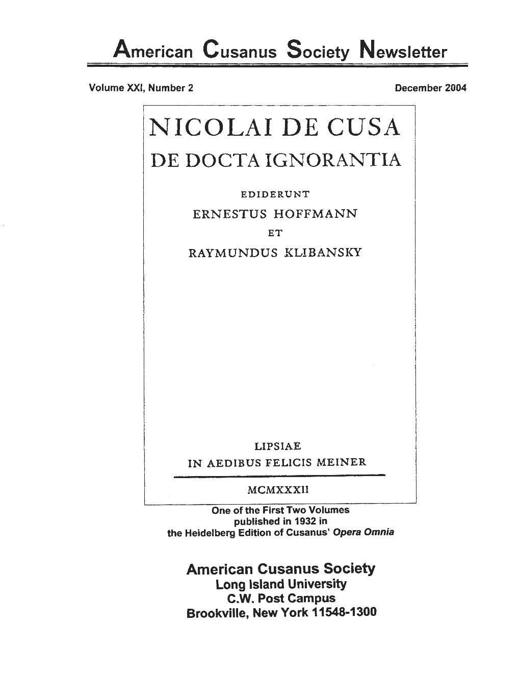 Nicolai De Cusa De Docta Ignorantia