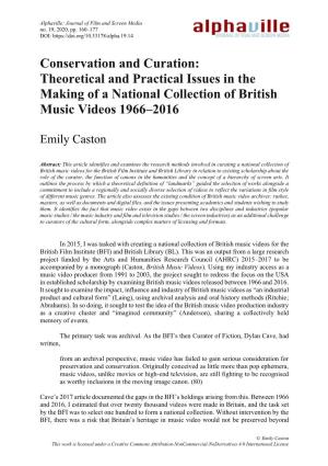 Conservation and Curation: Theoretical and Practical Issues in the Making of a National Collection of British Music Videos 1966–2016