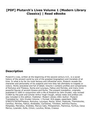 [PDF] Plutarch's Lives Volume 1 (Modern Library Classics) | Read Ebooks