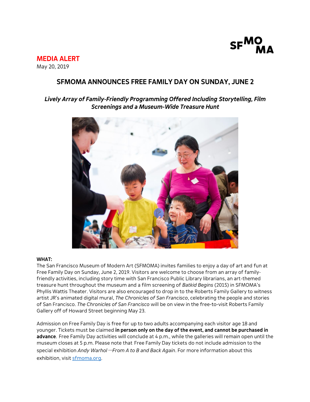 Media Alert Sfmoma Announces Free Family Day