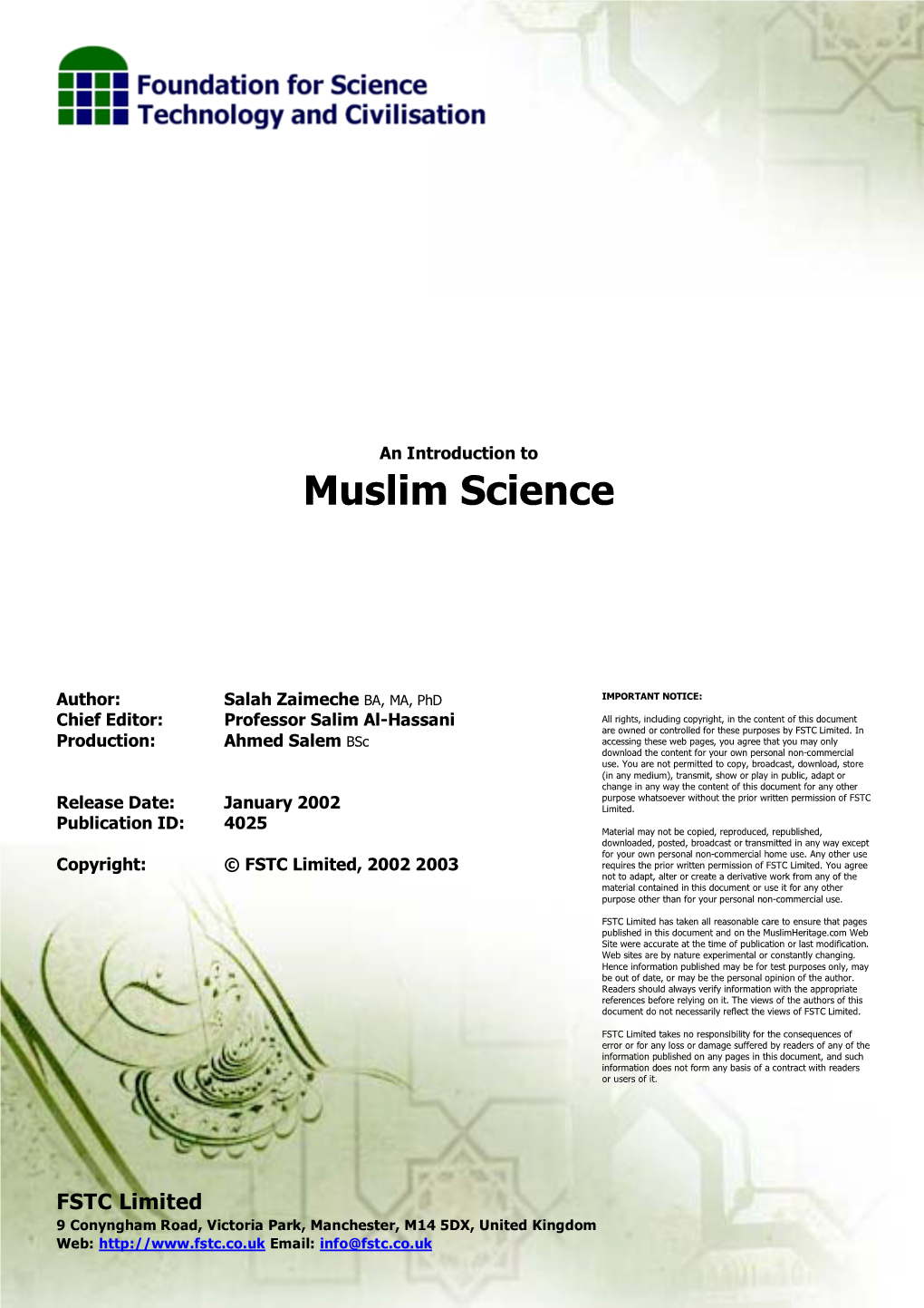 An Introduction to Muslim Science