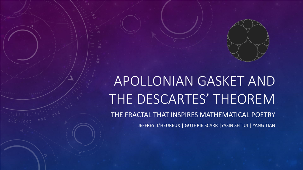 Apollonian Gasket and the Decartes' Theorem