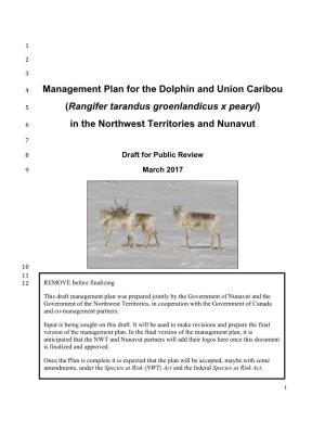 Management Plan for Dolphin and Union Caribou Under SARA