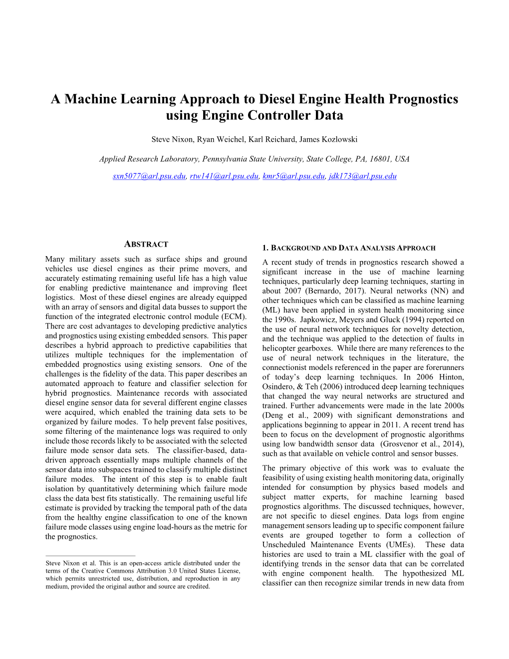 A Machine Learning Approach to Diesel Engine Health Prognostics Using Engine Controller Data