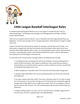 Little League Baseball Interleague Rules