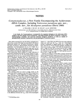 Comamonadaceae, a New Family Encompassing the Acidovorans Rrna Complex, Including Variovorax Paradoxus Gen