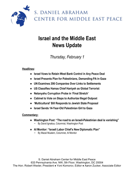 Israel and the Middle East News Update