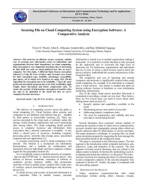 Securing File on Cloud Computing System Using Encryption Software: a Comparative Analysis