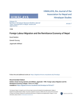 Foreign Labour Migration and the Remittance Economy of Nepal