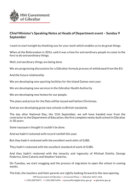 Chief Minister's Speaking Notes at Heads of Department Event