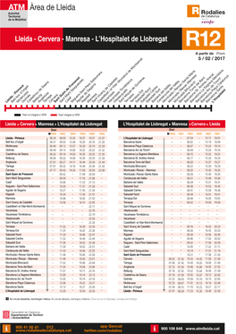 Horaris R12 Lleida–Cervera–Manresa–Hospitalet De Llobregat 2017-03