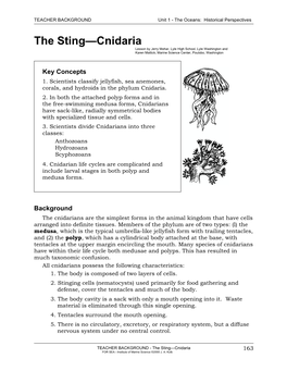 The Sting—Cnidaria Lesson by Jerry Mohar, Lyle High School, Lyle Washington and Karen Mattick, Marine Science Center, Poulsbo, Washington