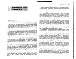 INTRODUCTION Phonetics and Phonology Are Concerned with The
