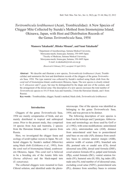 (Acari, Trombiculidae): a New Species of Chigger Mite Collected By