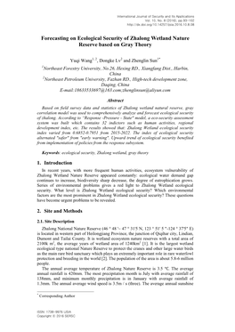 Forecasting on Ecological Security of Zhalong Wetland Nature Reserve Based on Gray Theory