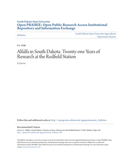 Alfalfa in South Dakota: Twenty-One Years of Research at the Redfield Ts Ation S