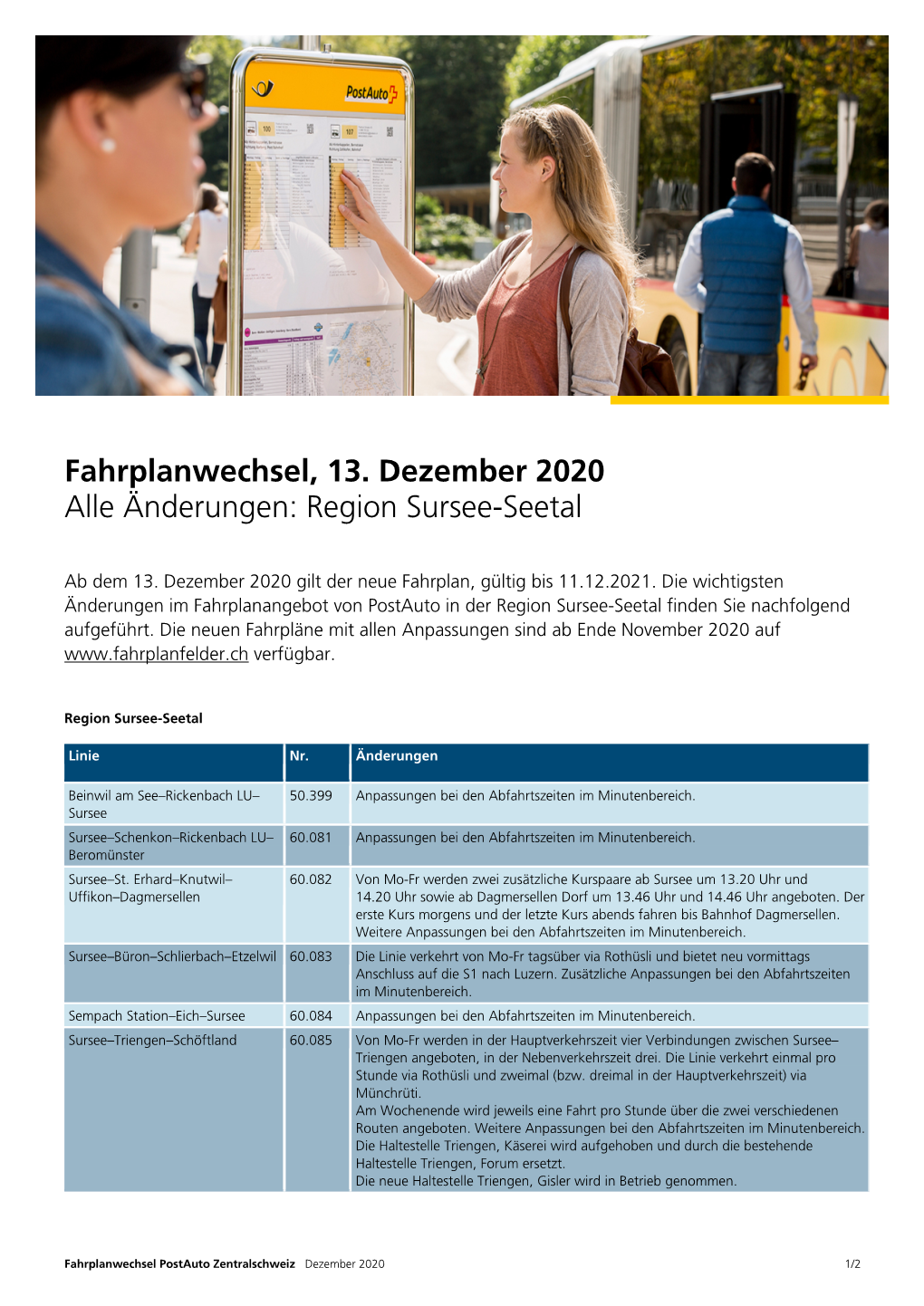 Fahrplanwechsel, 13. Dezember 2020 Alle Änderungen: Region Sursee-Seetal