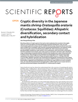 Cryptic Diversity in the Japanese Mantis Shrimp Oratosquilla Oratoria
