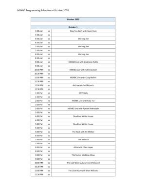 MSNBC Programming Schedules – October 2020
