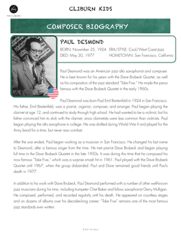 Composer Biography: Paul Desmond