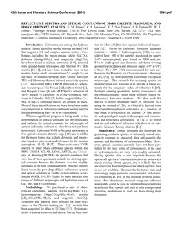 Reflectance Spectra and Optical Constants of Mars Calcium, Magnesium, and Iron Carbonate Analogs K