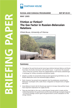Friction Or Fiction? the Gas Factor in Russian–Belarusian Relations