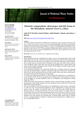 Floristic Composition, Chorotypes And