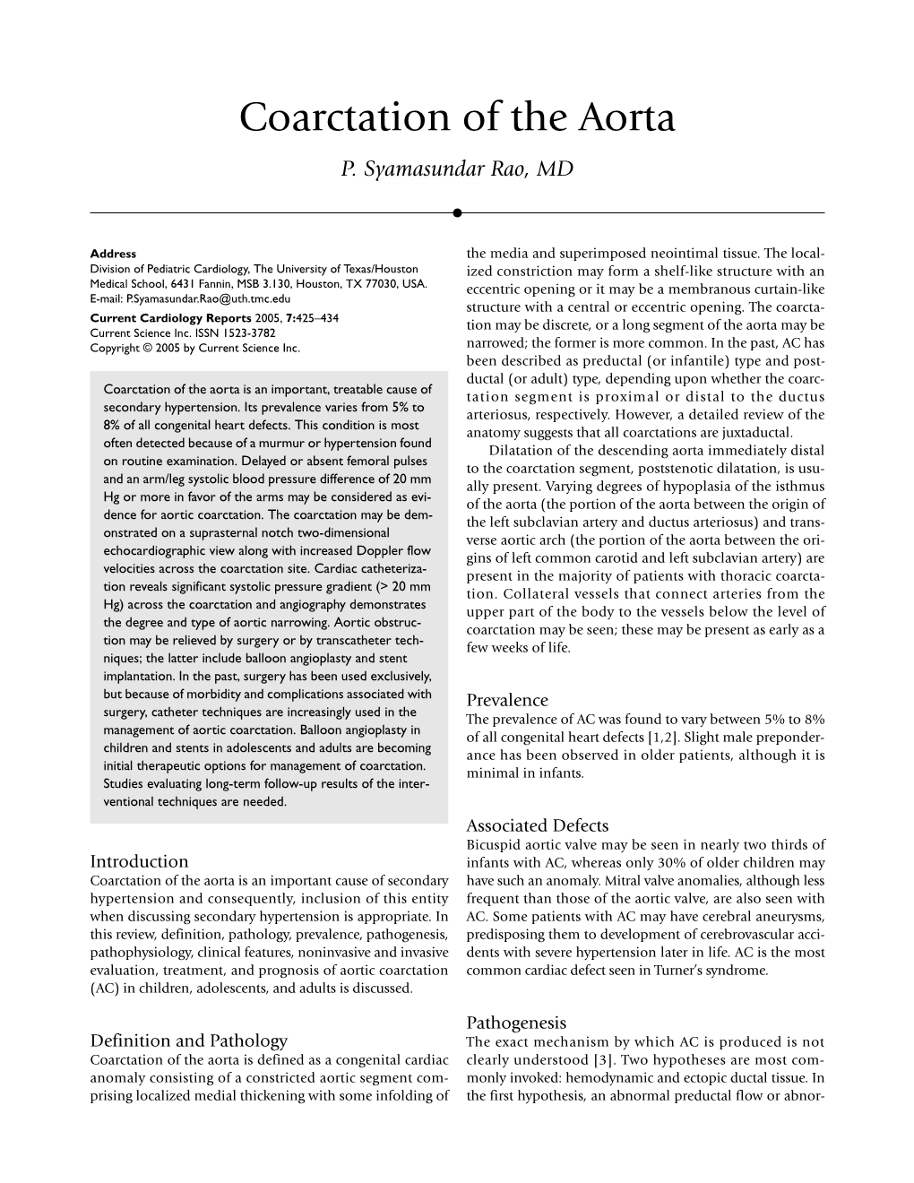 Coarctation of the Aorta P