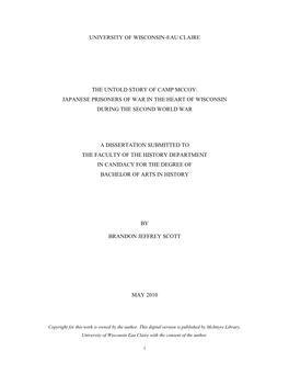 The Untold Story of Camp Mccoy: Japanese Prisoners of War in the Heart of Wisconsin During the Second World War