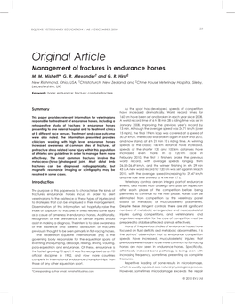 Original Article Management of Fractures in Endurance Horses M