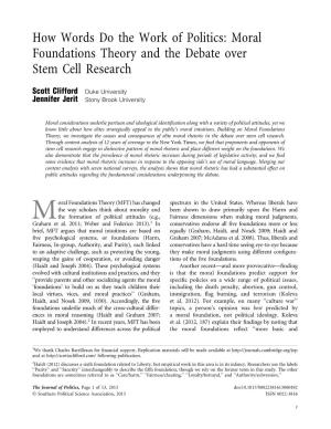 How Words Do the Work of Politics: Moral Foundations Theory and the Debate Over Stem Cell Research
