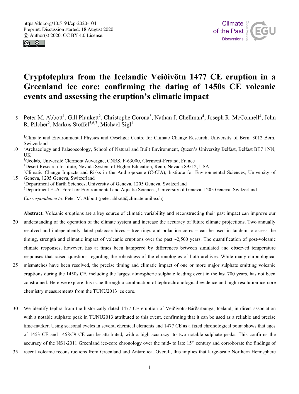 Cryptotephra from the Icelandic Veiðivötn 1477 CE Eruption in a Greenland Ice Core