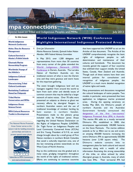 Mpa Connections Special Issue on Tribal and Indigenous Peoples and Mpas July 2013