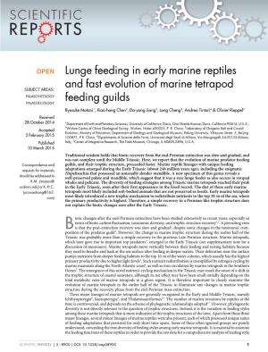 Lunge Feeding in Early Marine Reptiles and Fast Evolution