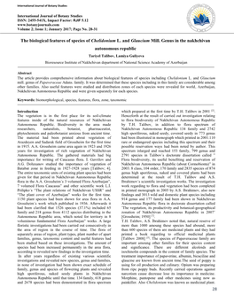 28 the Biological Features of Species of Chelidonium L. and Glaucium Mill. Genus in the Nakhchivan Autonomous Republic