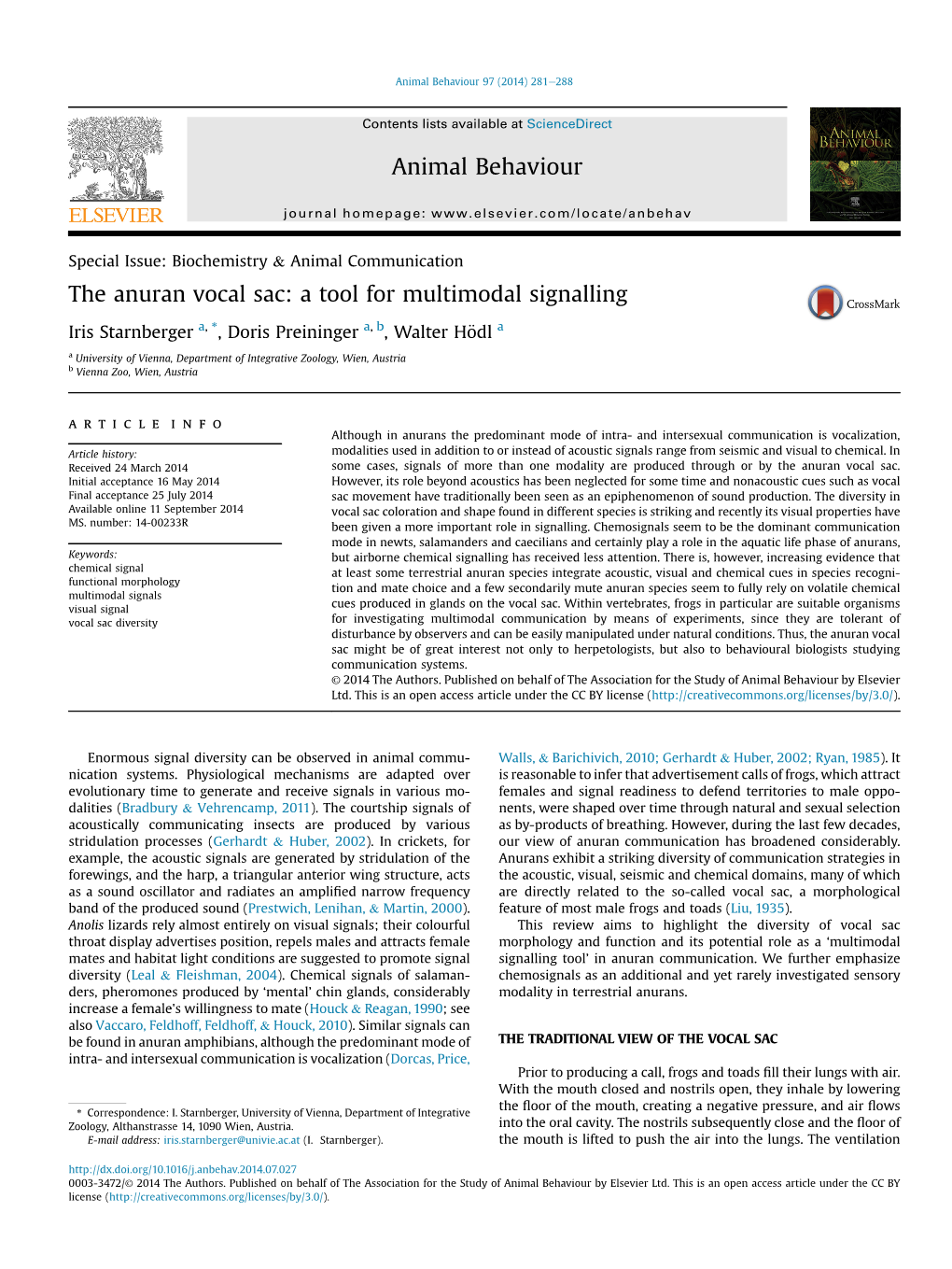 The Anuran Vocal Sac: a Tool for Multimodal Signalling