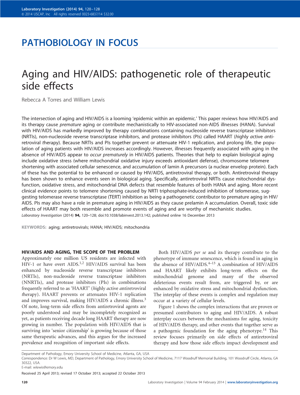 Aging and HIV&Sol;AIDS: Pathogenetic Role of Therapeutic
