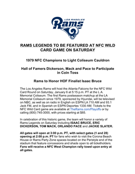 Rams Legends to Be Featured at Nfc Wild Card Game on Saturday