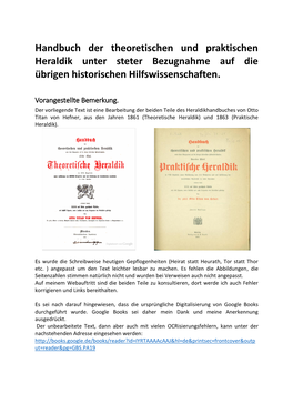 Handbuch Der Theoretischen Und Praktischen Heraldik Unter Steter Bezugnahme Auf Die Übrigen Historischen Hilfswissenschaften