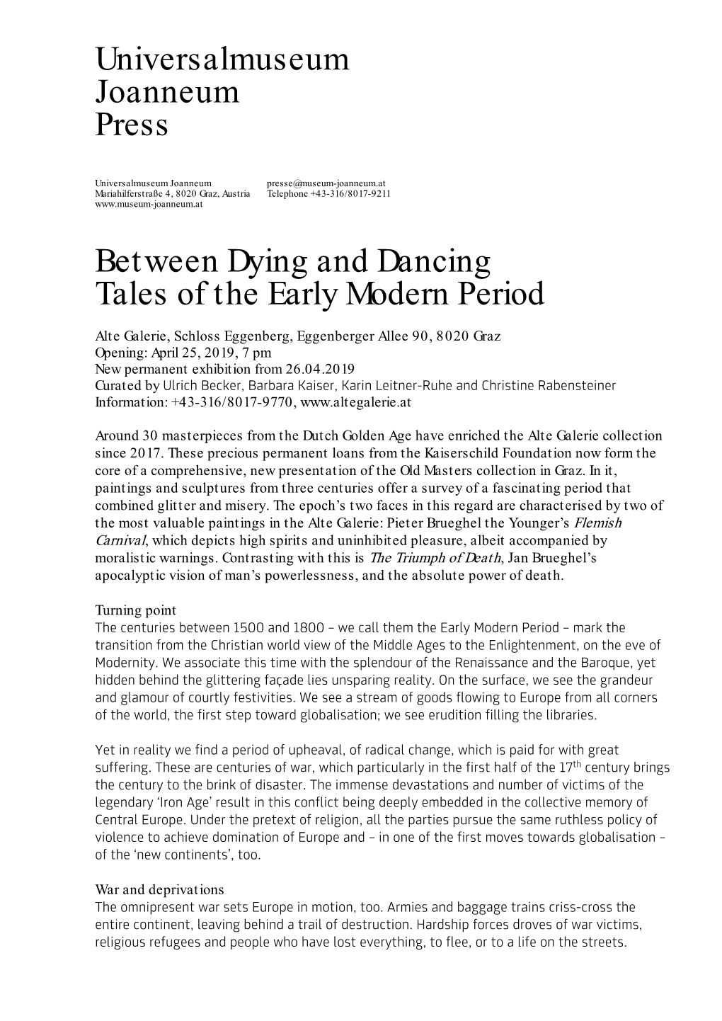 Universalmuseum Joanneum Press Between Dying and Dancing Tales of the Early Modern Period