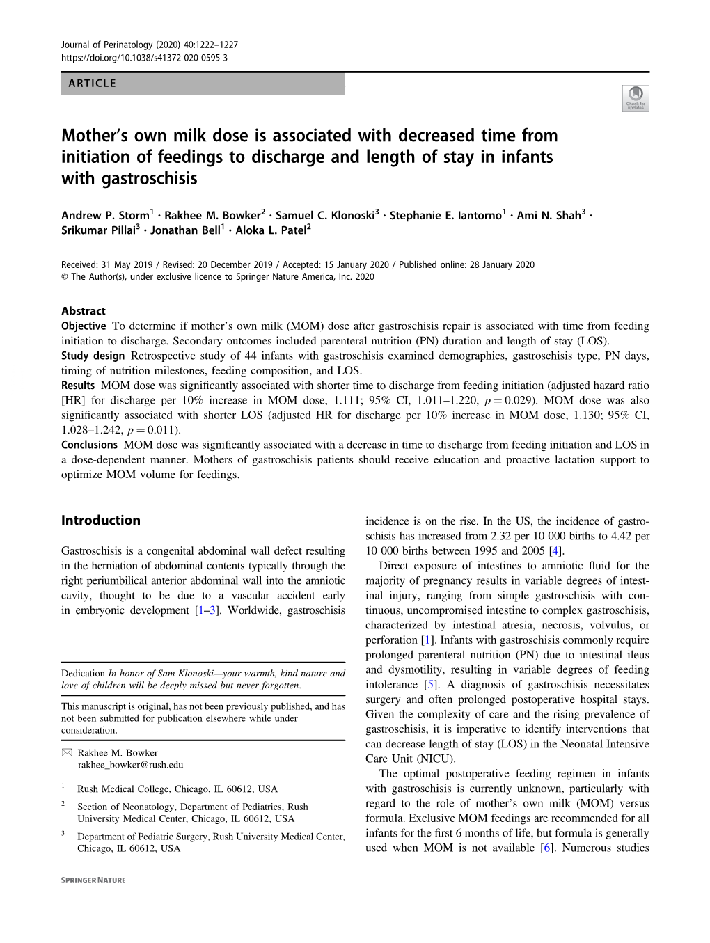 Motherâ€™S Own Milk Dose Is Associated with Decreased Time