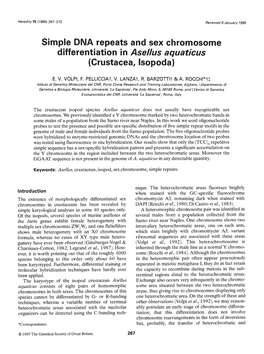 Differentiation in Asellus Aquaticus (Crustacea, Isopoda)